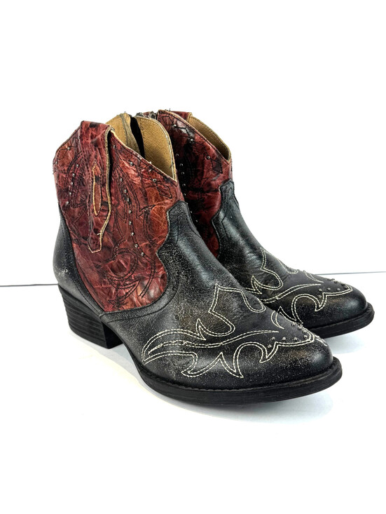 Sterling Shoes - Sterling River Boots Western Cowgirl Red Black Distressed Studded Womens Sz 10 M